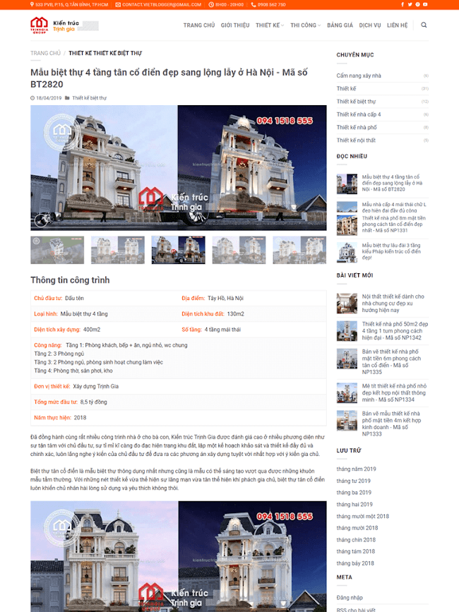 Giao diện Blogspot kiến trúc nội thất đẹp chuẩn seo